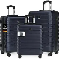 Deuba Set de 3x Valises Rigides M, L, XL - Serrure intégrée – Bleu Foncé