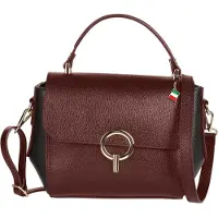 DrachenLeder Sac à main pour femme Florence, en cuir rouge foncé et noir, dimensions 11 x 26 x 18 cm, référence OTF845RS