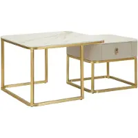 Mauro Ferretti Paire De Tables Basses Élégantes Avec Plateau Effet Marbre Et Structure Dorée - Design Glamour Moderne Pour Le Salon - 1428810000