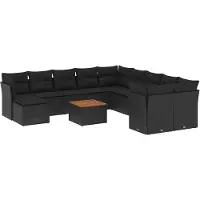vidaXL Ensemble de 12 canapés de jardin avec coussins noir poly rotin