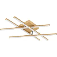 Eglo Plafonnier LED aspect bois Lasana 4, plafonnier couloir salon, lampe en forme de tige plafond blanc chaud