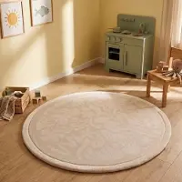 Little Olly Tapis de jeu rond lavable - Flo Beige | Ø 80cm | Rond | Tissage plat