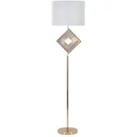 Mauro Ferretti Lampadaire Move 161 Cm - Lampadaire Glamour En Métal Doré Et Tissu Blanc - Design Géométrique Décoratif - E27 40 W