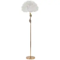 Mauro Ferretti Lampadaire Blanc Fin 165 Cm - Lampadaire Glamour En Métal Doré Et Plumes - Design Sinueux Et Élégant - E27 40 W