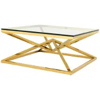 Casa Padrino Table basse de luxe , style Art Déco, en acier inoxydable doré avec plateau en verre, dimensions : 100 x 100 x 45 cm
