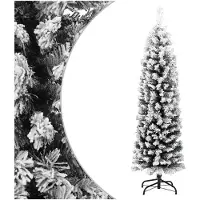 vidaXL Sapin de Noël artificiel mince flocon de neige vert 150 cm PVC
