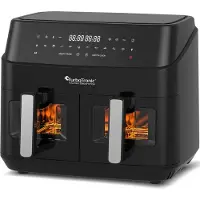 TurboTronic friteuse à air double XXL – DAF6W – airfryer dual 9 l avec 2 cuves de 4,5 l, 1600 W, numérique, 10 programmes, cuisson sans huile Noir