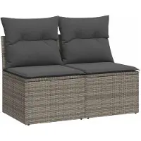 vidaXL Ensemble de salon de jardin 2 pièces avec coussins Gris Poly rotin Acacia