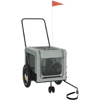 vidaXL Remorque pour vélo Chiens Gris et noir Tissu Oxford et fer