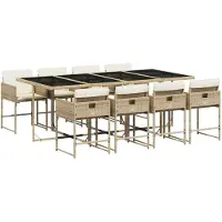 vidaXL Salon de jardin 9 pièces avec coussins Beige Poly Rattan