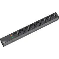 Bachmann Multiprise 19" en aluminium, 1U, sans interrupteur, 8 prises, noir, 2,0 m