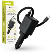 Mobile Origin Chargeur de voiture 4-en-1 50 W Ca28 - USB-C + USB-A, avec câbles USB-C et Lightning