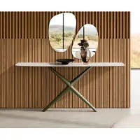 DELIFE Console Edge forme bateau 180x40 cm Céramique Onyx Champagne Estelo Métal Effektfinish Titan