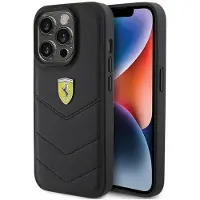 Ferrari Coque iPhone 15 Pro avec logo en métal matelassé noir