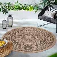 HomebyHome Tapis Rond d’Extérieur Imperméable Cuisine Balcon Terrasse Salon Style Naturel Sisal Design Vintage 200 cm rond