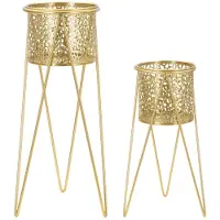 Mauro Ferretti Lot De 2 Cache-Pot En Métal Doré 21x20x46-18x18x32 Cm