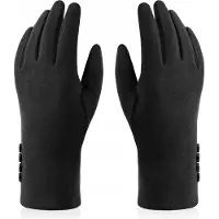 Betlewski Gants pour femme en velours noir GFD-05 avec boutons