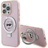 Karl Lagerfeld Coque MagSafe avec anneau de support pour iPhone 15 Pro Max, rose