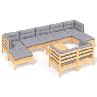 vidaXL Ensemble salon de jardin 10 pièces avec coussins gris pin massif