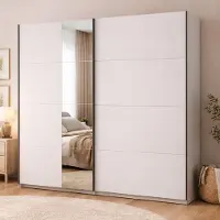 Dmora Porlezza - Grande Armoire, 195x218h cm Blanc Crème, Porte-manteaux