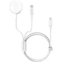 Swissten - Câble magnétique Lightning et USB-C pour recharge rapide de l'Apple Watch et de l'iPhone (1,2m) - Blanco