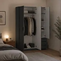 Dmora Simeon - Armoire 3 Portes, 147x50 cm Gris, 4 Étagères