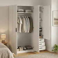 Dmora Simeon - Armoire 3 Portes, 147x50 cm Blanc, 4 Tablettes