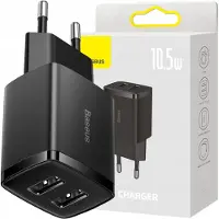 Baseus Chargeur rapide compact, 2X Usb, 10.5W (Noir)