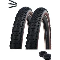 Schwalbe 2 pneus de vélo Smart Sam, Double Defense, gamme ADDIX Performance, 29 x 2,60 (65-622), noirs/bronze, + 2 chambres à air AV19F, incluant des démonte-pneus