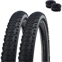 Bike-parts 2 pneus Schwalbe Smart Sam HS624 Performance, 29 x 2,60 (65-622), noirs avec bandes réfléchissantes, + 2 chambres à air Schwalbe AV21F, comprenant des démonte-pneus