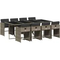 vidaXL Salon de jardin 9 pièces avec coussins Gris Poly Rattan