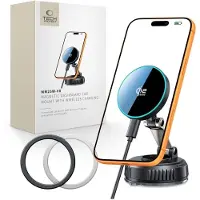 Tech-Protect V8 : support de voiture magnétique Magsafe pour pare-brise et tableau de bord avec chargeur sans fil 25 W Qi 2.2, noir