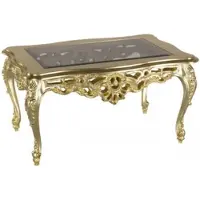 Casa Padrino Luxus Barock Couchtisch Gold 84 x 44 x H. 57 cm - Table de salon somptueuse avec plateau en verre - Meubles de salon baroques - Qualité de luxe - Italy