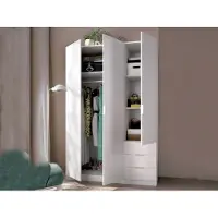 Dmora - Armoire 3 portes et 3 tiroirs blanc H180 cm - NOÉ