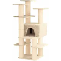 vidaXL Arbre à chat avec poteaux à griffer en sisal, couleur crème, 161 cm