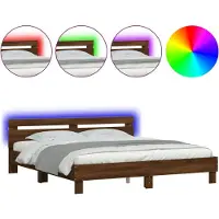 vidaXL Cadre de lit avec tête de lit et éclairage LED aspect chêne brun