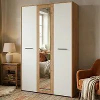 Dmora Lavagno - Armoire 3 Portes, 119x53 cm Blanc Chêne Nuds, Portemanteau