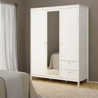 Dmora Rufina - Armoire 3 Portes, 150x58 cm Blanc, Porte-manteaux