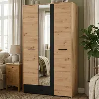 Dmora Lavagnoo - Armoire 3 Portes, 119x53 cm Chêne Brun, Porte-manteaux
