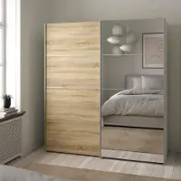 Dmora Cerreto - Armoire 2 Portes, 182x202h cm Chêne Brun, Porte-Manteaux