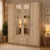 Dmora Miazzina - Grande Armoire, 160x205h cm Noyer Brun, 9 Étagères