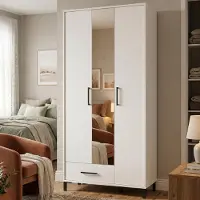 Dmora Cimitile - Grande Armoire 93x193h cm Blanc Mat, 6 Étagères