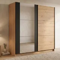 Dmora Gandino - Armoire Grande, 217x210h cm Chêne Brun Nuds, Porte-manteaux