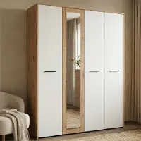 Dmora Monvalle - Garde-robe Grande, 158x204h cm Blanc Mat, Porte-manteaux