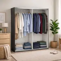 Dmora Hagupit - Grande Garde-Robe 179x220h cm Gris, Porte-Manteau