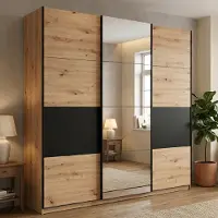 Dmora Lavenone - Grande Armoire, 263x224h cm Chêne Brun Noeuds, Porte-manteau