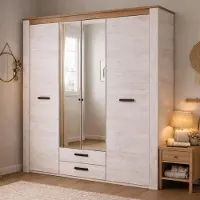 Dmora Caiano - Grande Armoire 199x207h cm Blanc Mélèze, 2 Tiroirs