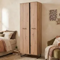 Dmora Seriate - Armoire 2 Portes, 71x195h cm Chêne Nuds, Porte-manteau