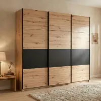 Dmora Miggiano - Grande Armoire, 263x224h cm Chêne Brun Nuds, Porte-manteaux