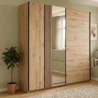 Dmora Nucetto - Grande Armoire, 220x218h cm Chêne Marron Nuds, Porte-manteaux